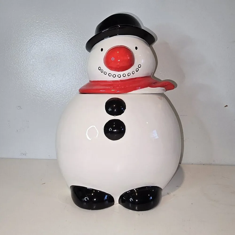 Vintage Musical Snowman Cookie Jar Plays White X'Mas Music Never Used